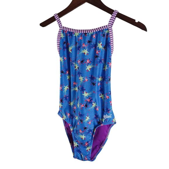 Uglies Girls Swimsuit NWT Size 14 Training One Piece Criss Cross Back Star Print - Picture 1 of 8